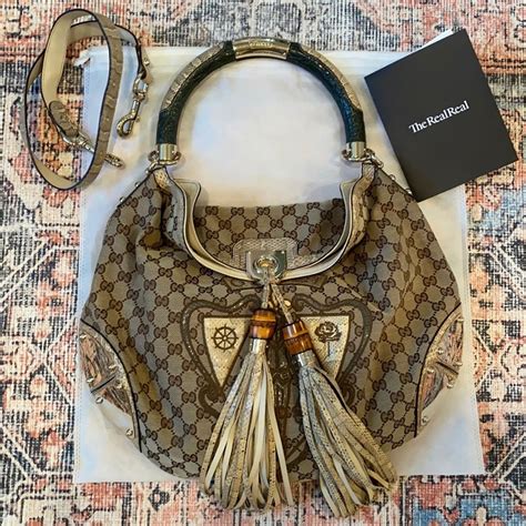 gucci canvas hobo bag chocolate brown|gucci indy tassel hobo bag.